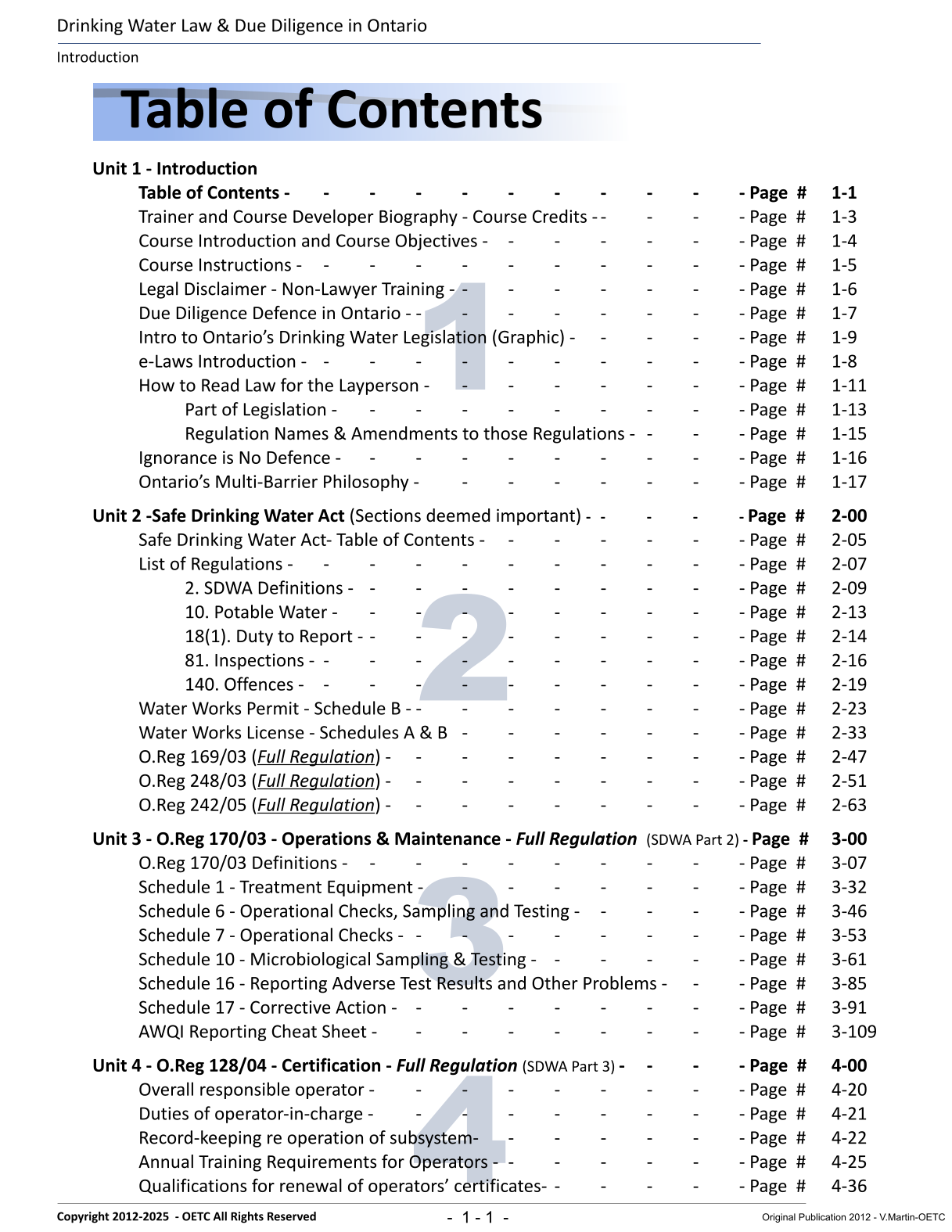 UNIT 1 - Table of Contents
