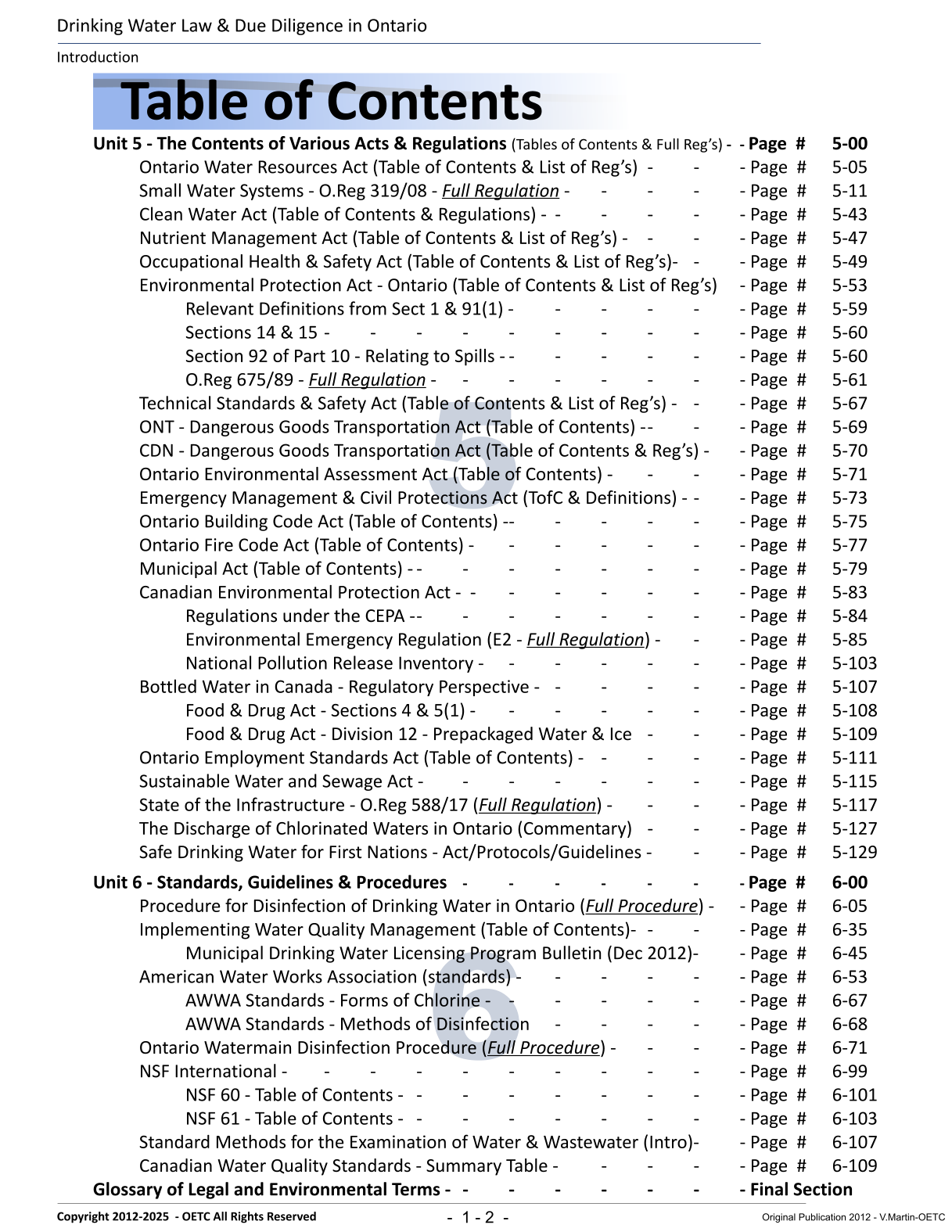 UNIT 2 - Table of Contents