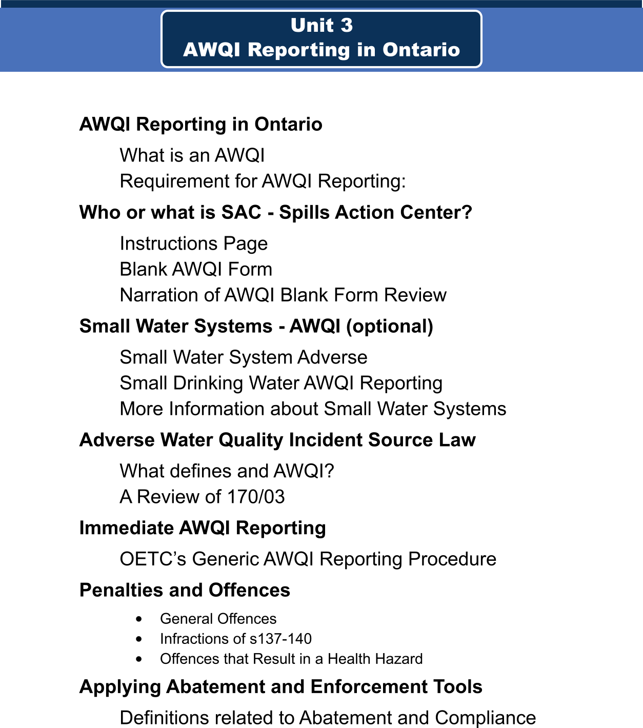UNIT 3 - Table of Contents